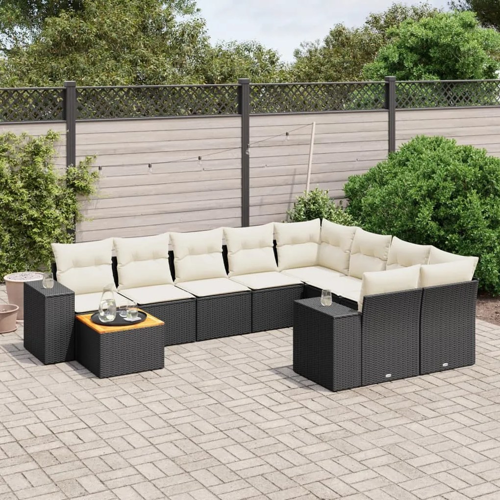 vidaXL 10 pcs conjunto sofás de jardim c/ almofadões vime PE preto