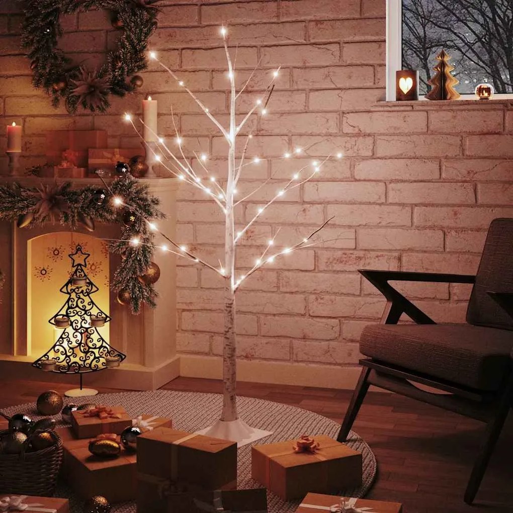 Árvore c/ 48 luzes LED 120 cm bétula branco quente