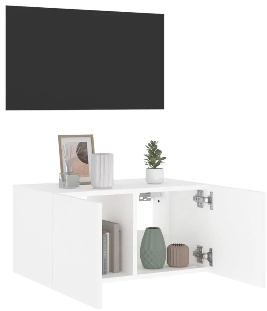 Móvel de parede para TV com luzes LED 60x35x31 cm branco
