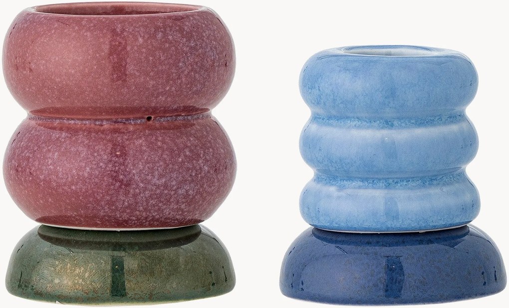 Castiçais e suporte para velas em grés Tana, conjunto de 2
