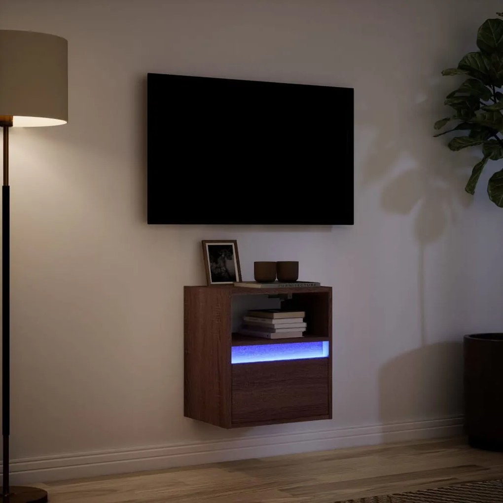 Móvel de parede p/ TV c/ luzes LED 41x31x45cm carvalho castanho