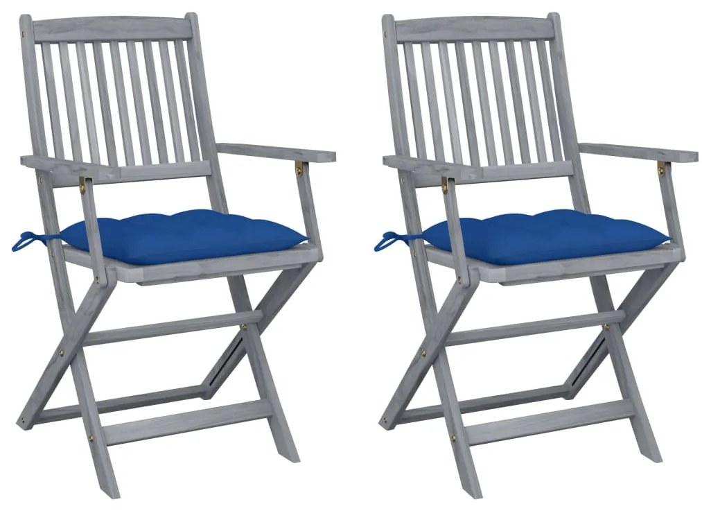 vidaXL Cadeiras exterior dobráveis c/ almofadões 2 pcs acácia maciça