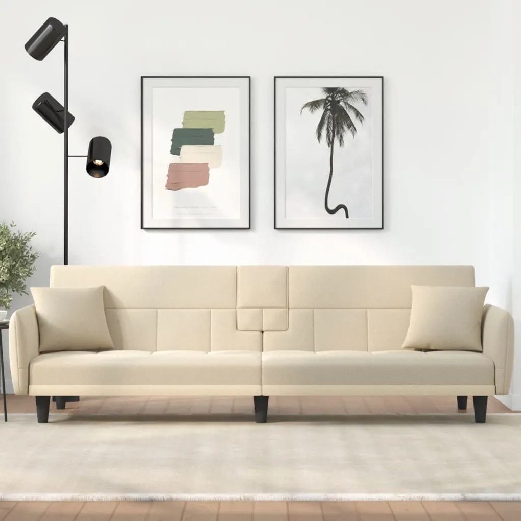 351872 vidaXL Sofá-cama com suportes para copos tecido cor creme