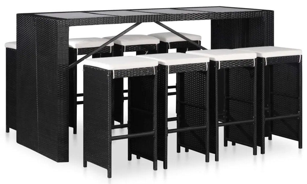 Conjunto de jantar para exterior 9 pcs vime PE preto
