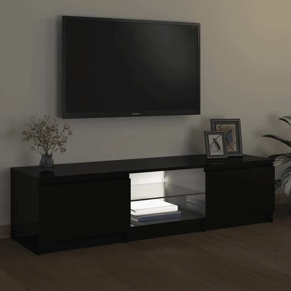 Móvel de TV com luzes LED 140x40x35,5 cm preto