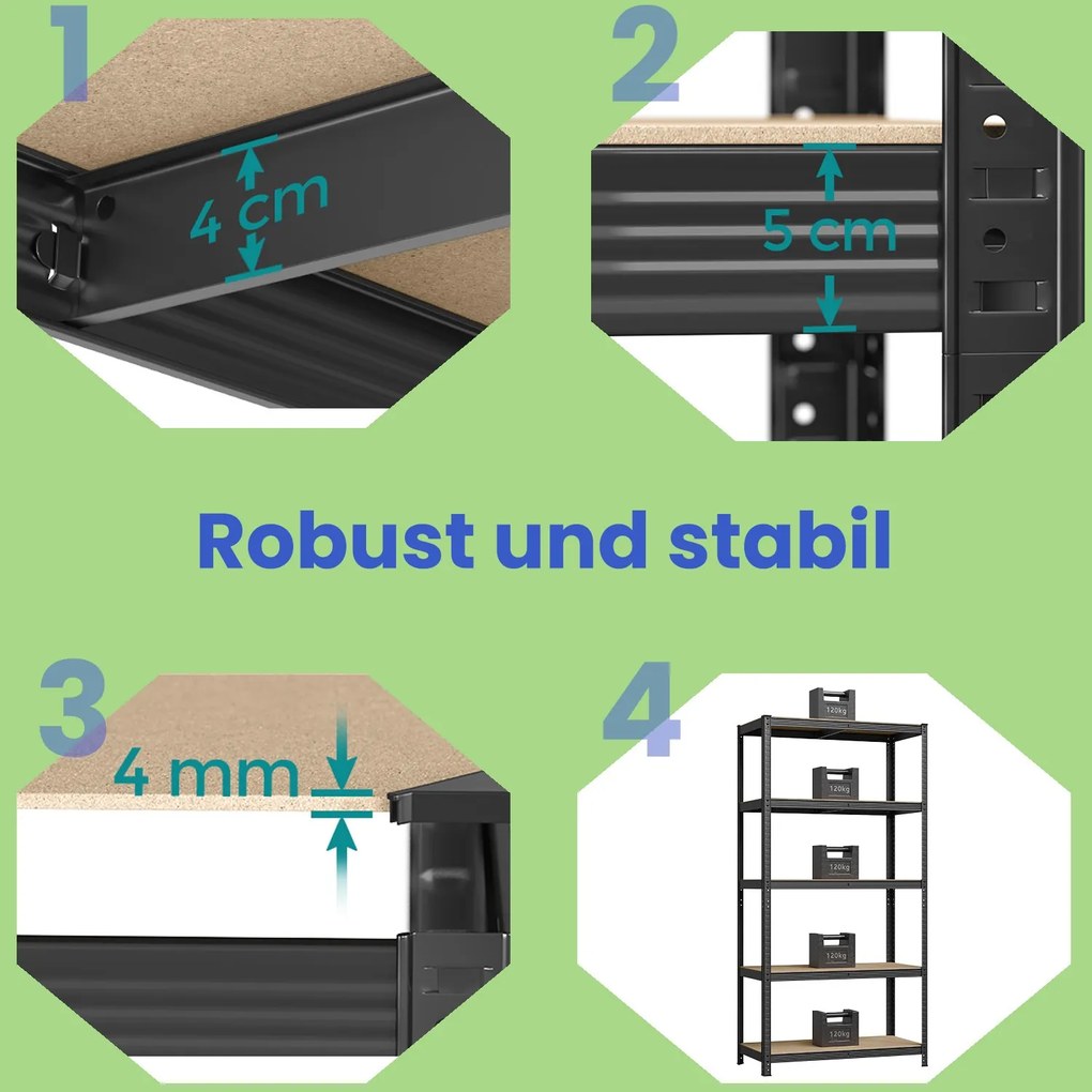 Conjunto de 2 estantes para cargas pesadas 50 x 100 x 200 cm preto