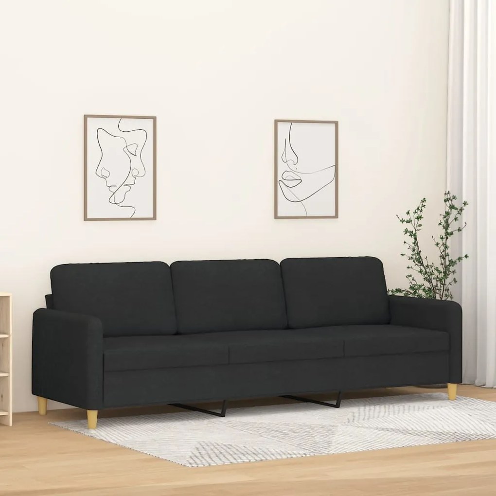 vidaXL Sofá de 3 lugares tecido 210 cm preto