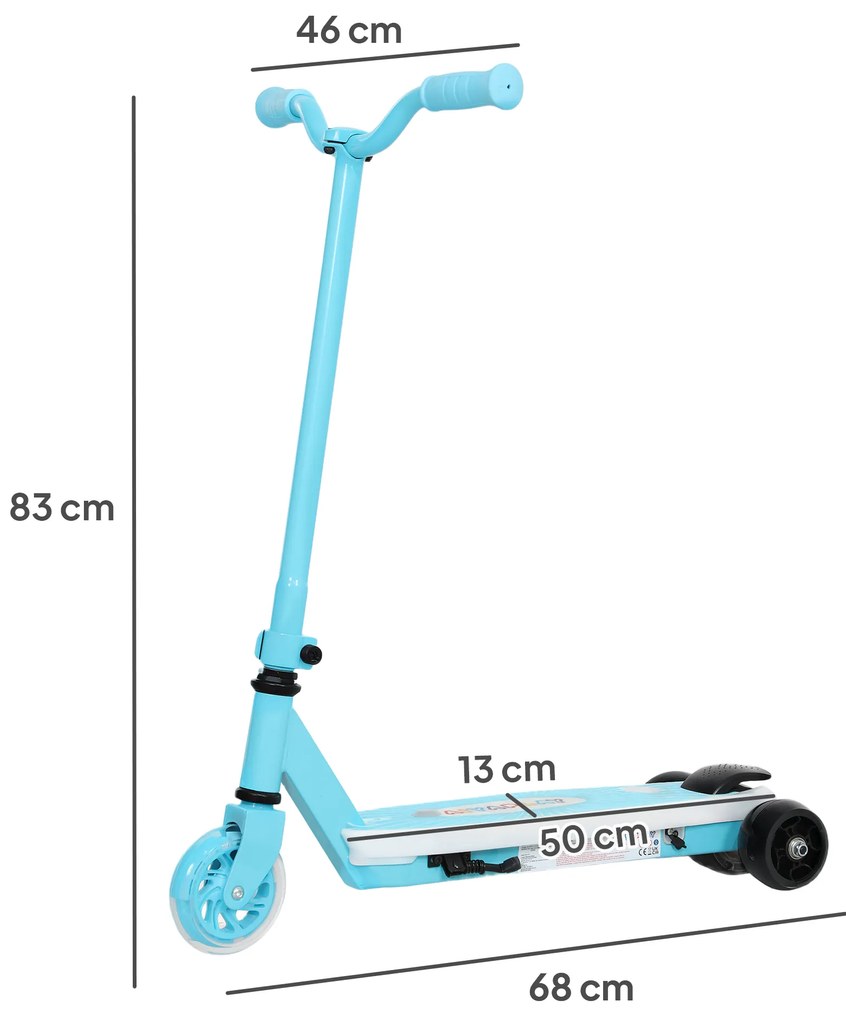 Trotinete Elétrica para Crianças Máx. 6 km/h Motor 80 W Autonomia Máxima 8 km com Luzes LED Travão Traseiro Azul Claro