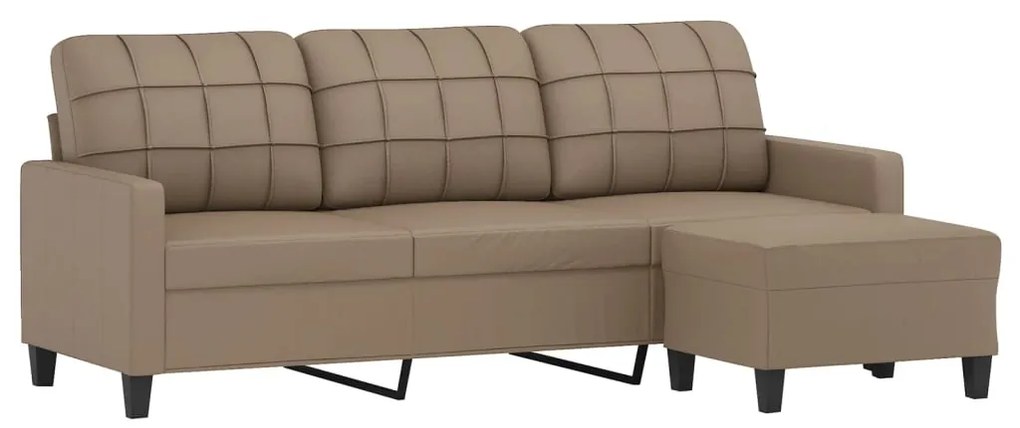 Sofá 3 lugares c/ apoio pés 180 cm couro artificial cappuccino