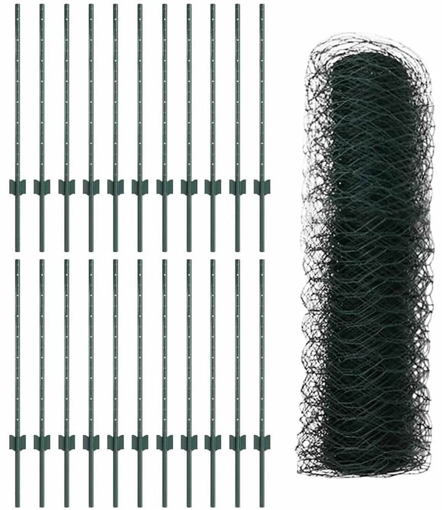 Postes de Cerca vidaXL 11 pcs U-Channel Verde 80 cm Aço