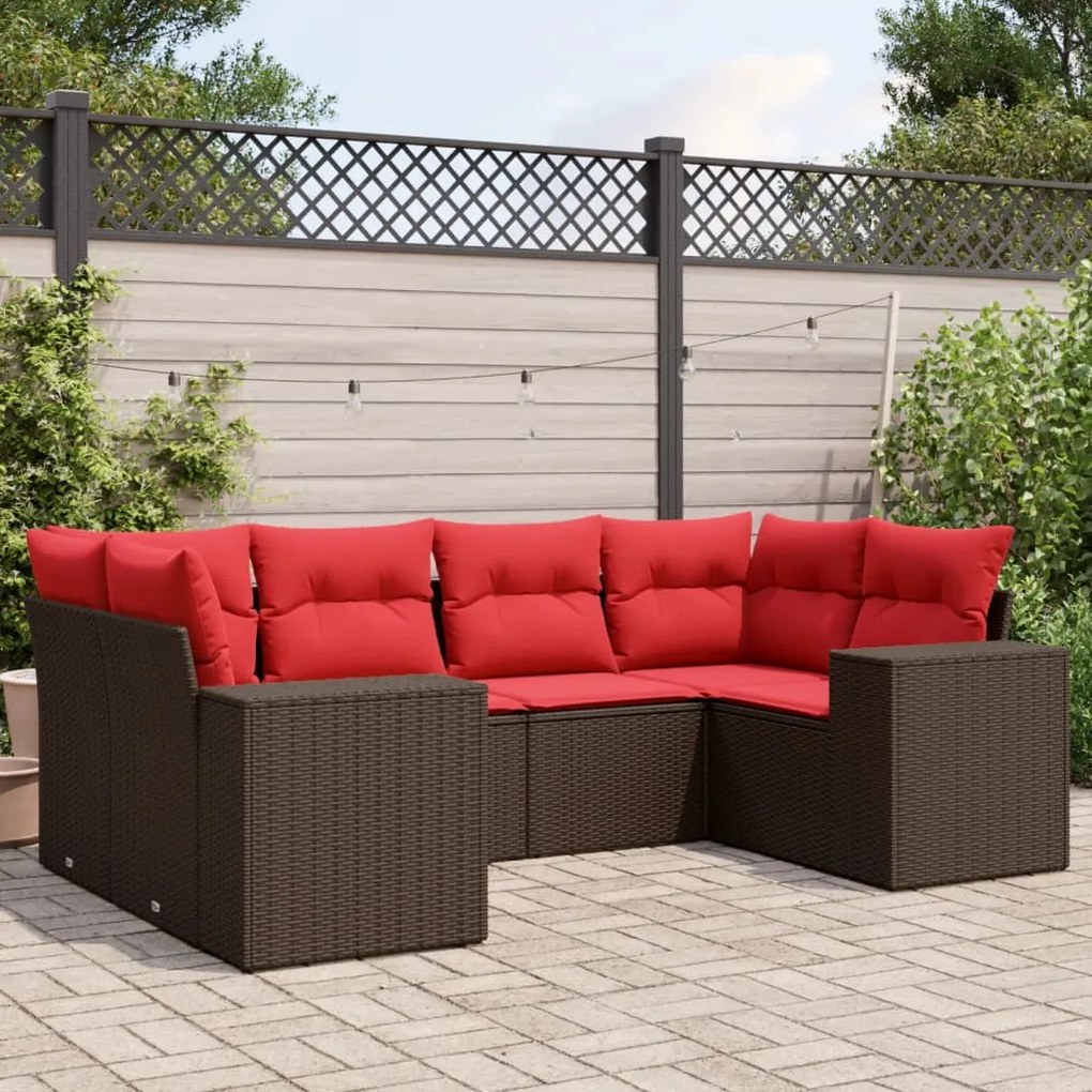 vidaXL 6 pcs conjunto de sofás jardim c/ almofadões vime PE castanho