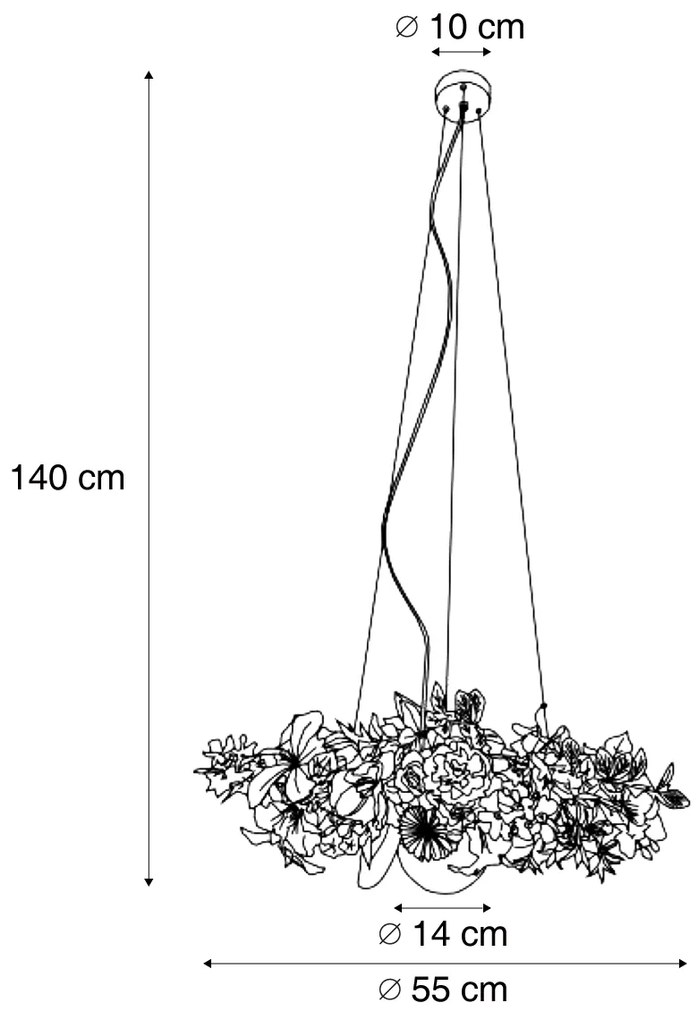 Candeeiro suspenso boémio preto com flores coloridas azuis e brancas - Flower Power Boêmio