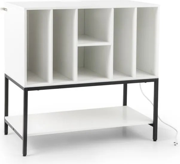 Suporte para gira-discos e Discos de vinil 80 x 45 x 79,5 cm com estação de carregamento, 6 compartimentos e prateleira aberta Brano