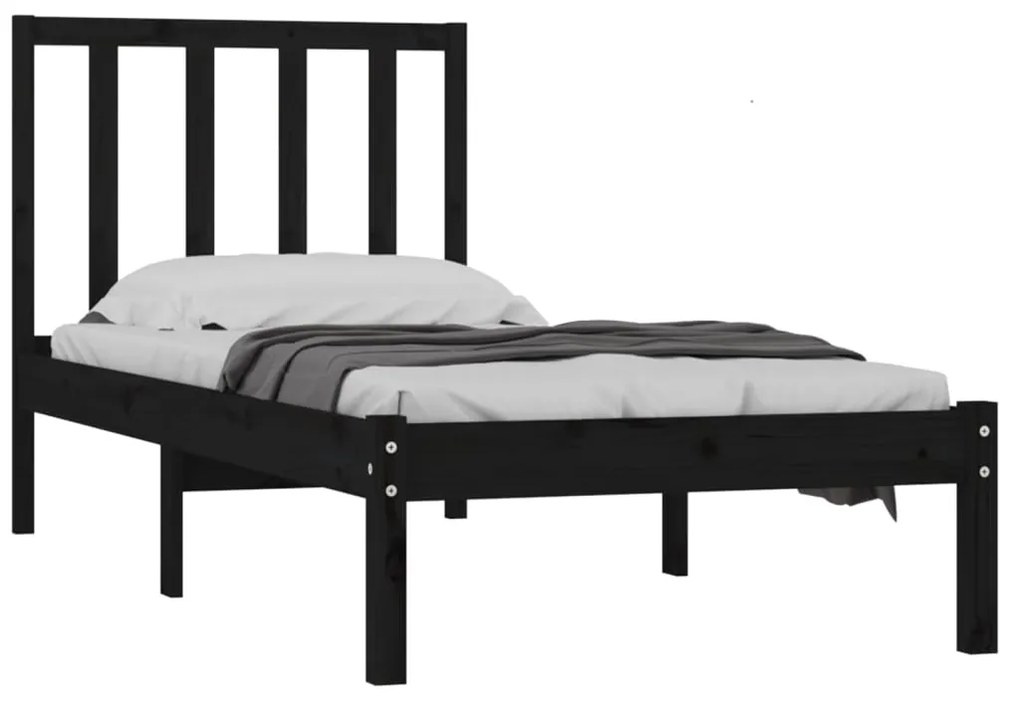 Estrutura cama solteiro 90x190 cm pinho maciço preto