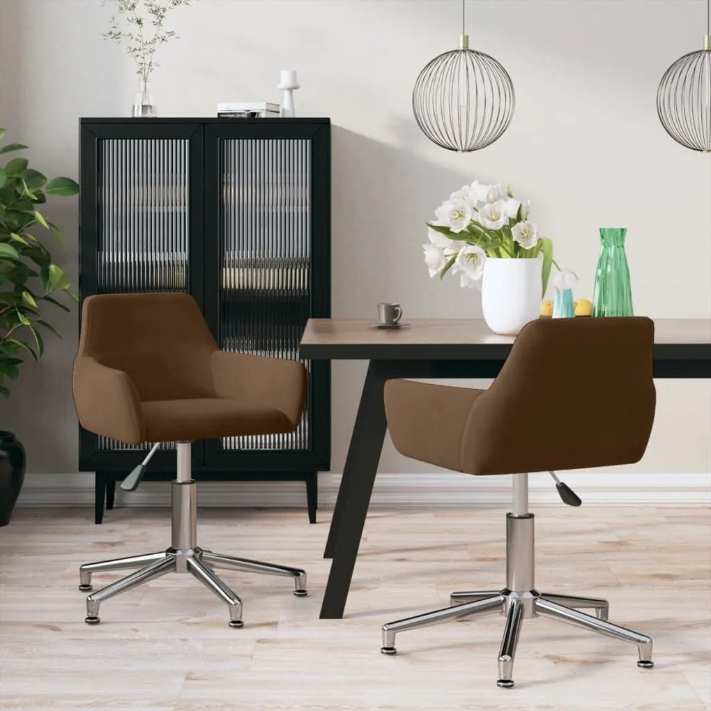 vidaXL Cadeiras de jantar giratórias 2 pcs veludo castanho