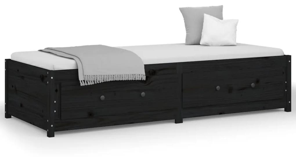 Sofá-cama de solteiro pequeno 75x190 cm pinho maciço preto