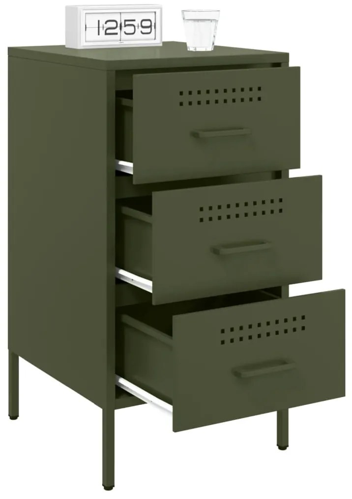 Mesas de cabeceira 2 pcs 36x39x68 cm aço verde-azeitona