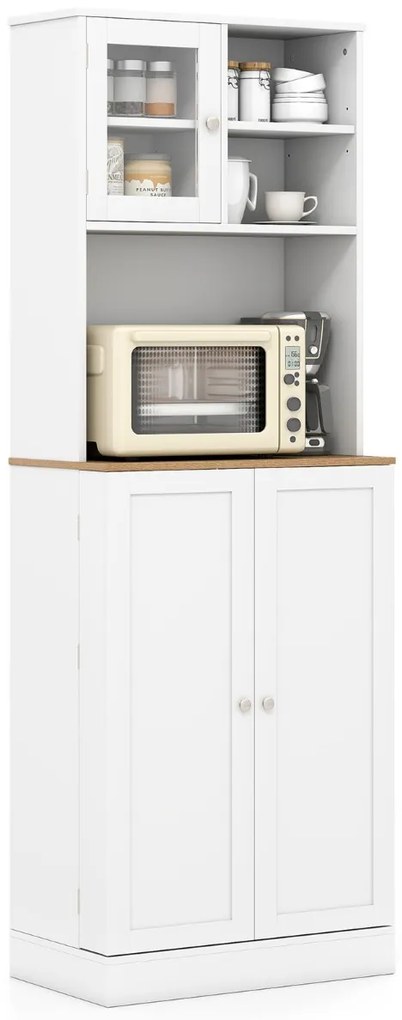 Armário multifuncional cozinha, prateleiras ajustáveis, porta de vidro 60 x 35 x 170 cm Branco