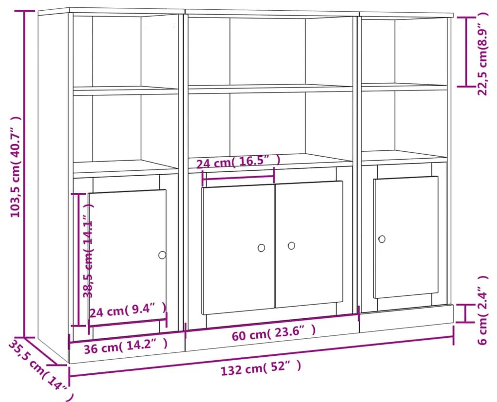 Aparadores altos 3 pcs derivados de madeira cor carvalho sonoma