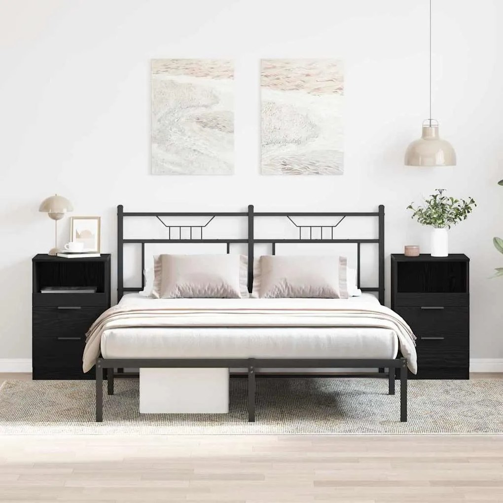 Camas de cabeceira vidaXL 2 pcs Carvalho Preto 40x35x65 cm Madeira eng