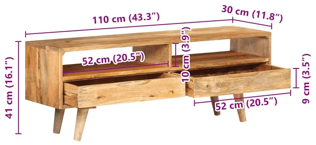 Móvel de TV 110x30x41 cm madeira de mangueira maciça