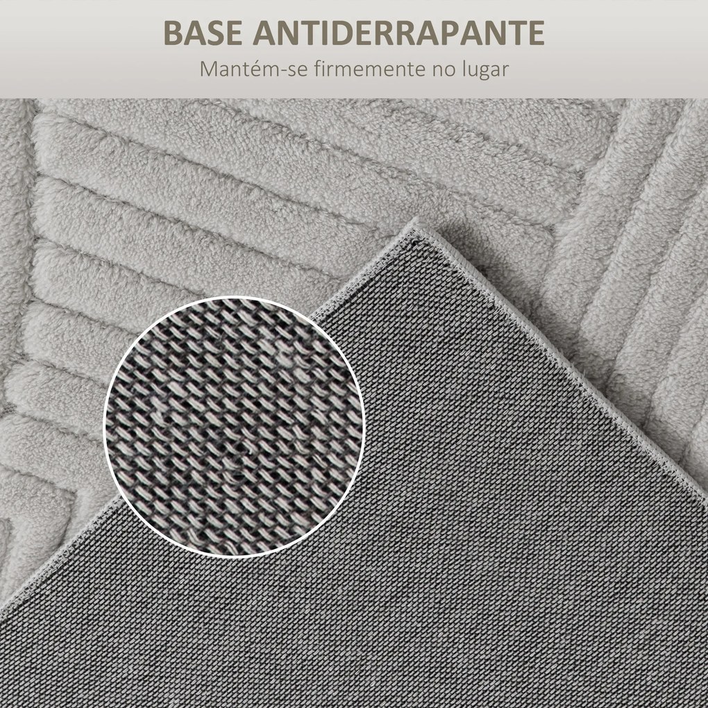 Tapete Sala de Estar 160x120 cm Tapete Pelo Curto Estilo Moderno Base Antiderrapante Tecida à Máquina Cinzento
