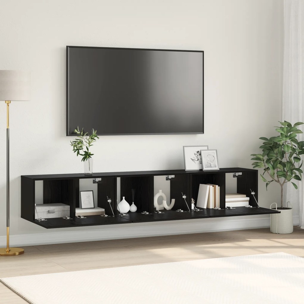vidaXL Conjunto de Gabinete de TV Carvalho Preto Madeira engenheirada