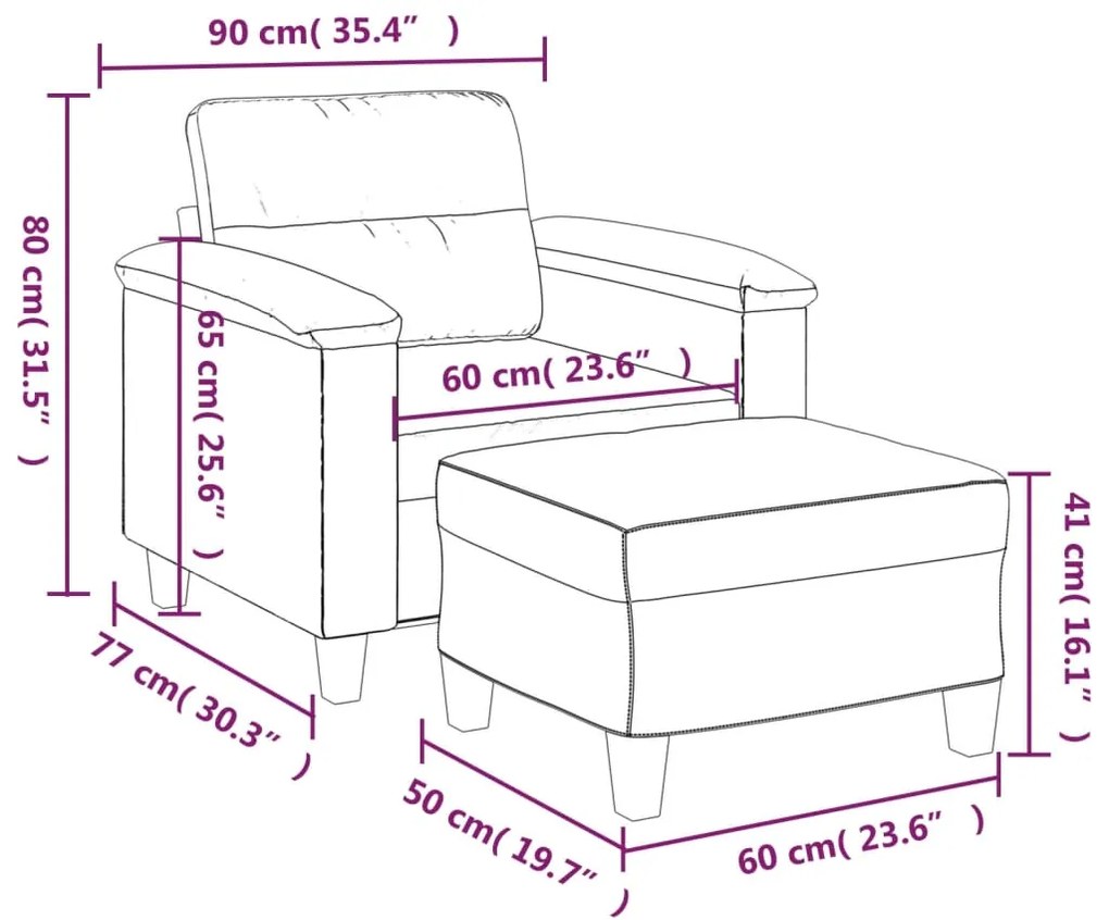 Poltrona com apoio de pés couro artificial 60 cm cinzento