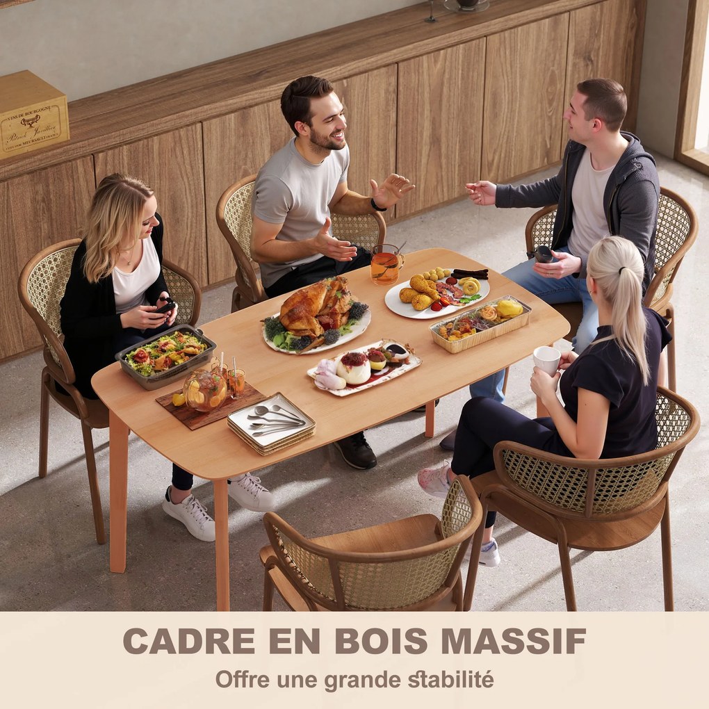 Mesa de jantar retangular para 6 pessoas 150 x 80 x 76 cm (CADEIRAS NÃO INCLUIDAS), mesa de cozinha de 150 cm em madeira maciça ,efeito madeira natura