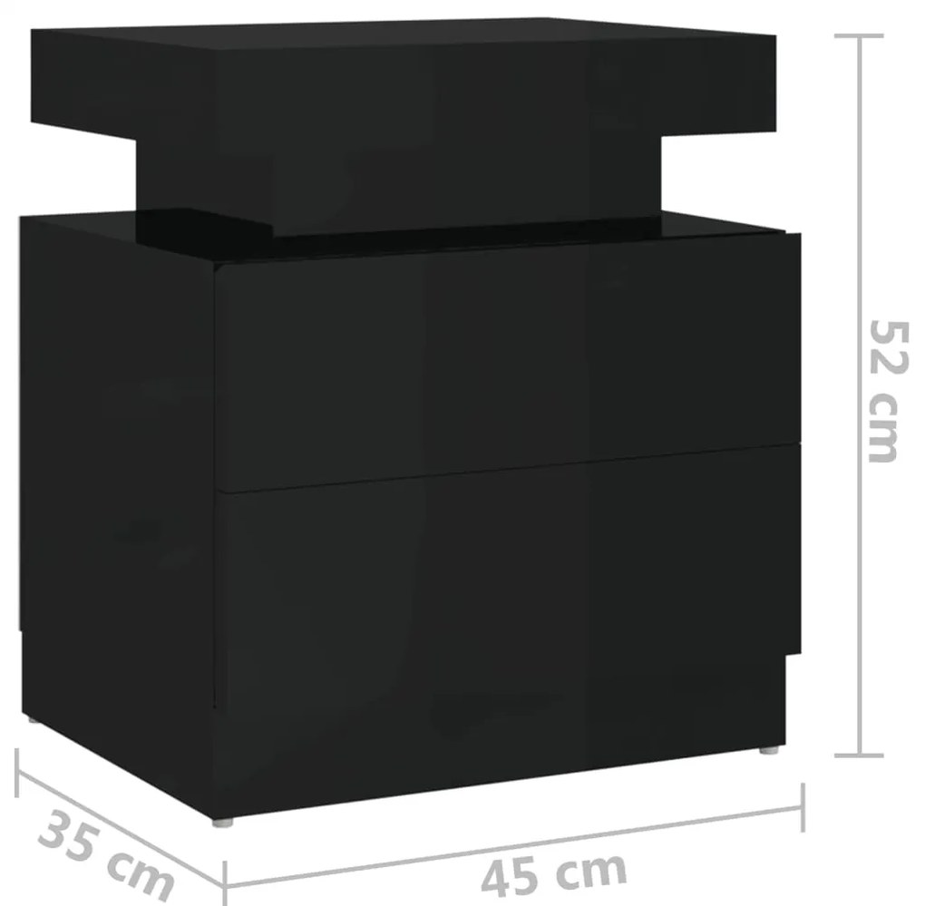 Mesa de cabeceira 40x35x65 cm derivados madeira preto brilhante
