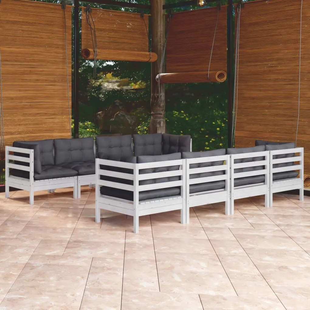 vidaXL 9 pcs conjunto lounge de jardim c/ almofadões pinho maciço