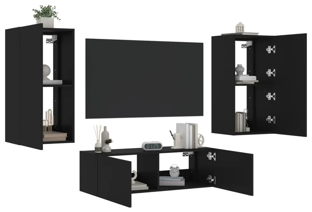 vidaXL 3 pcs móveis de parede para TV com luzes LED preto