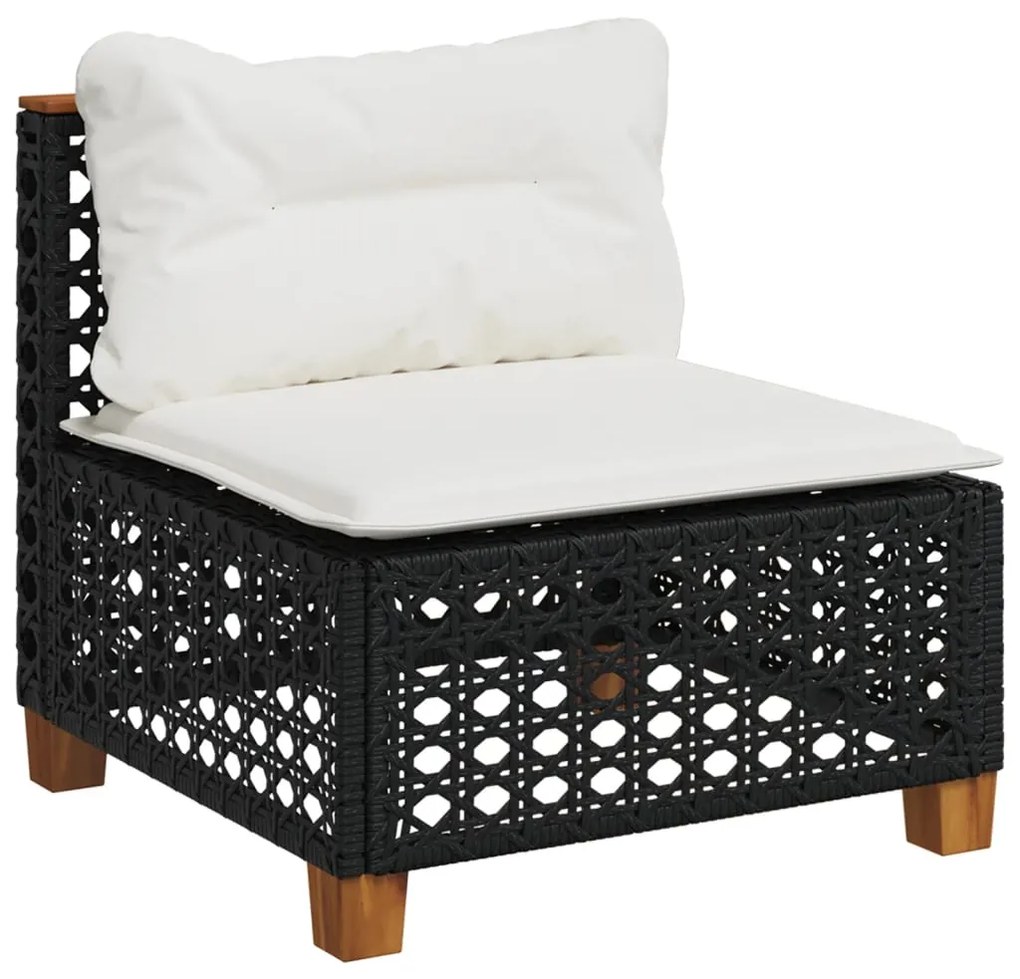 6 pcs conjunto sofás de jardim c/ almofadões vime PE preto