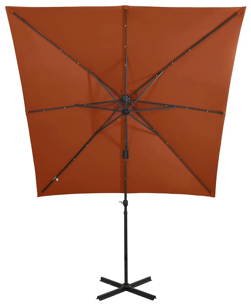 Guarda-sol jardim cantilever poste/luzes LED 250 cm terracotta