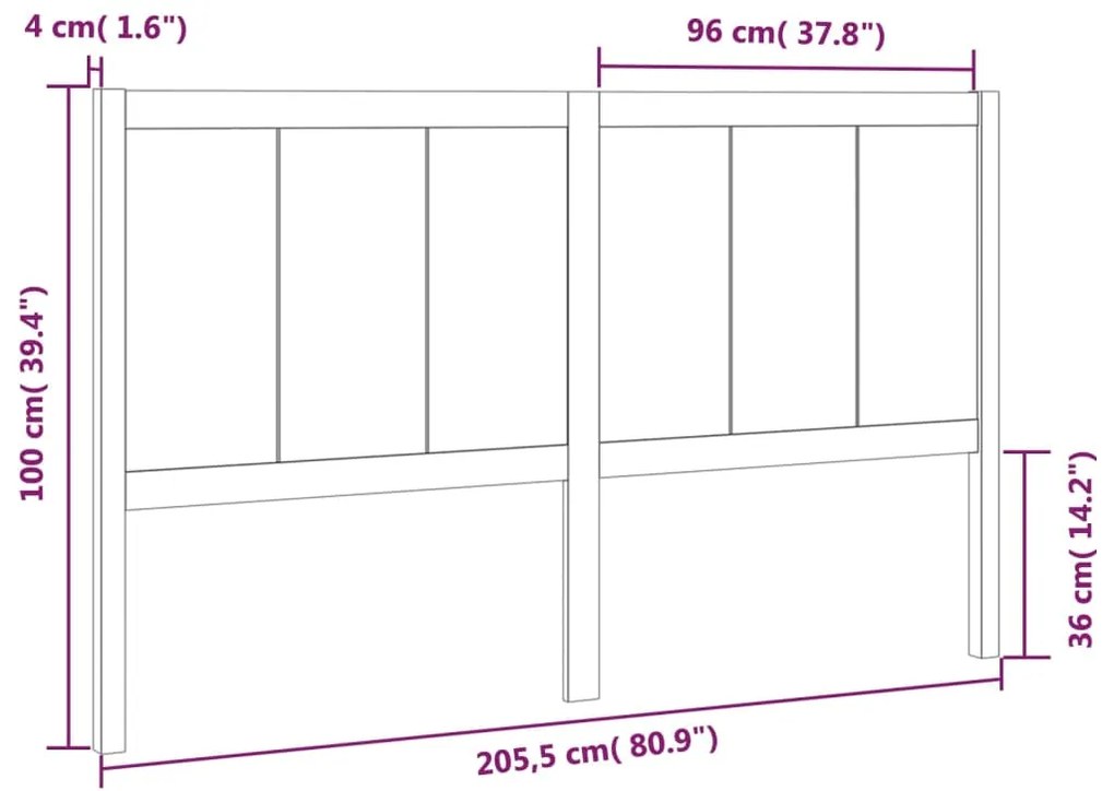 Cabeceira de cama 205,5x4x100 cm pinho maciço preto