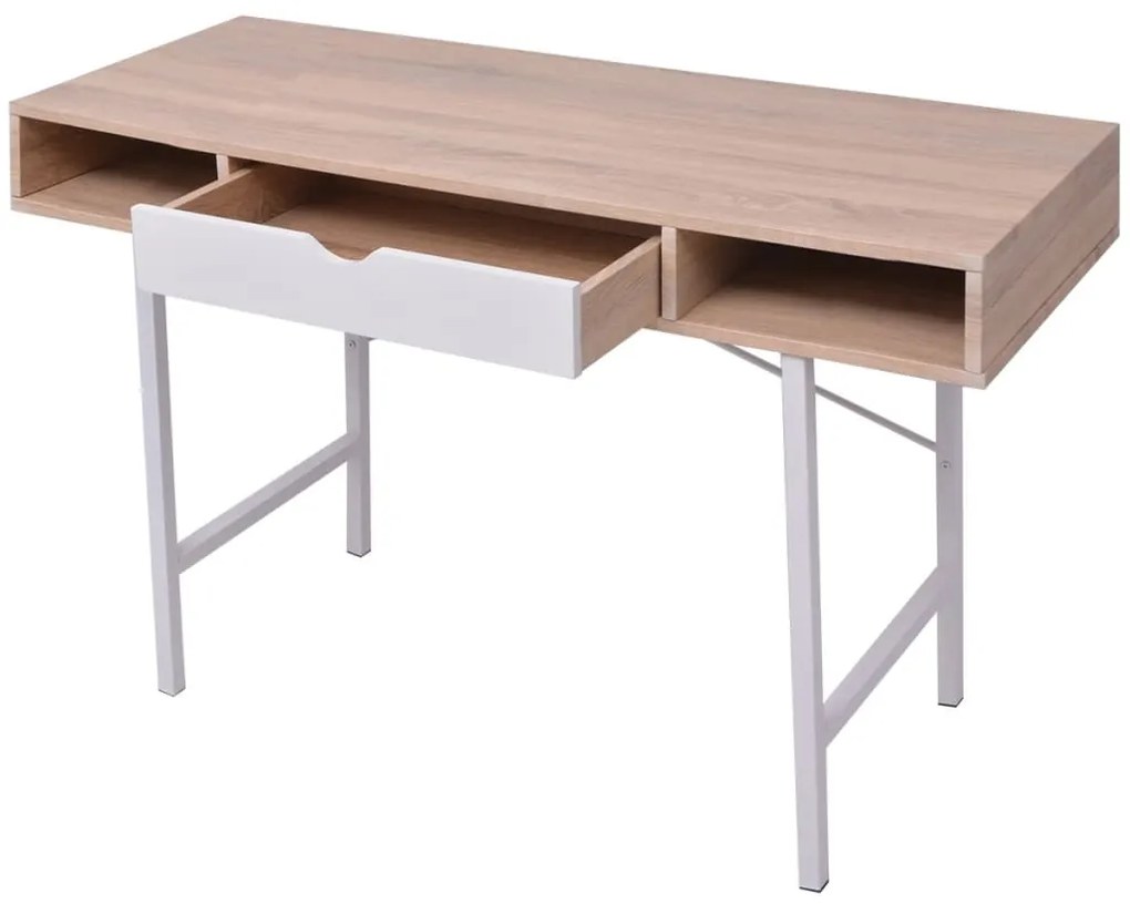 Mesa com 1 gaveta, cor carvalho e branco