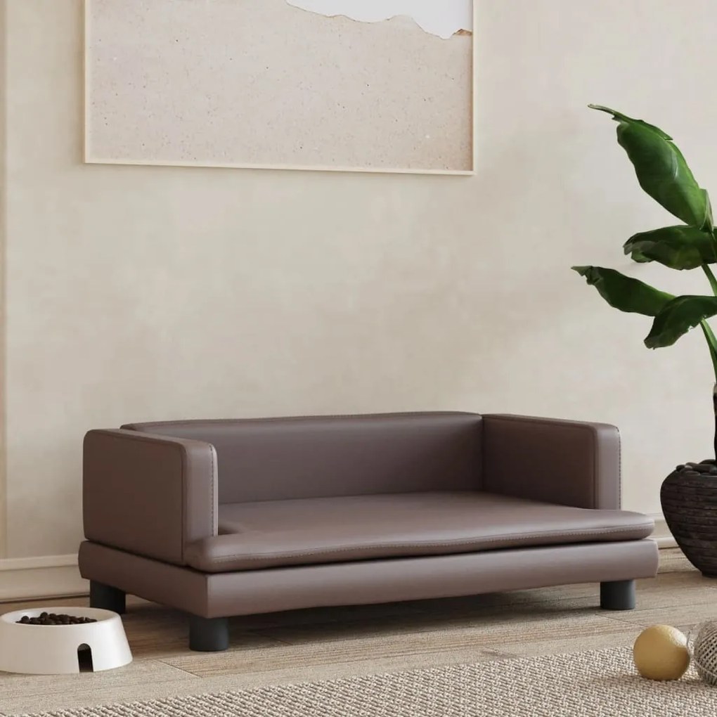 vidaXL Cama para cães 80x45x30 cm couro artificial castanho