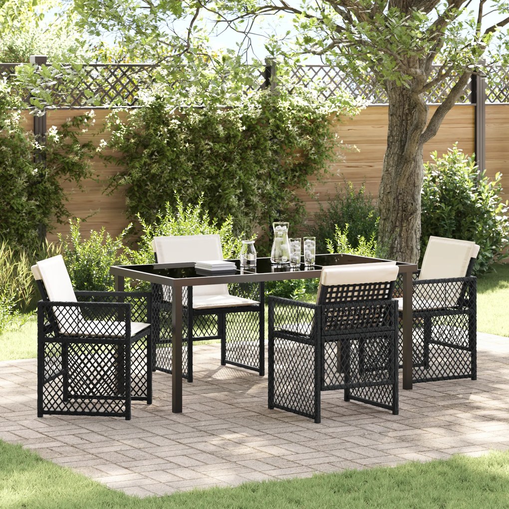 Conjunto de Jantar de Jardim vidaXL com 5 Peças e Almofadas Preto Rattan Poliéster