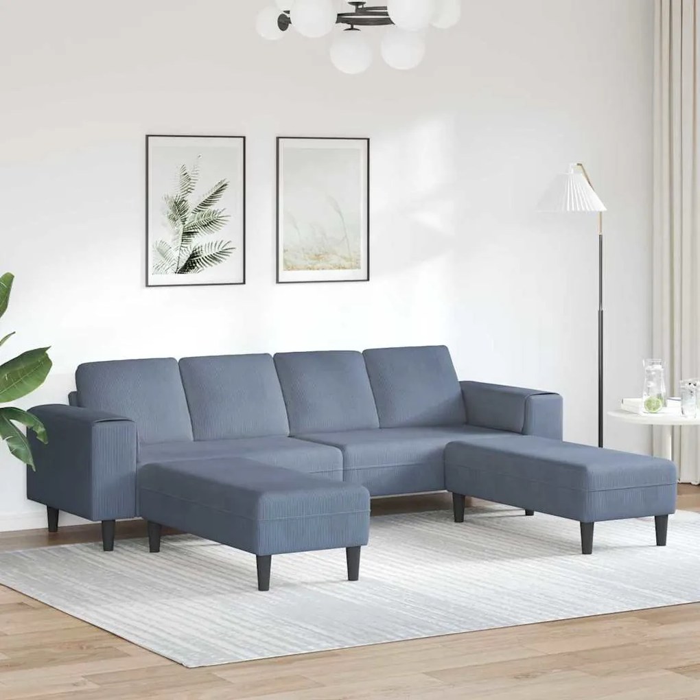 Sofá de Tecido com almofada Azul Tecido de veludo côtelé