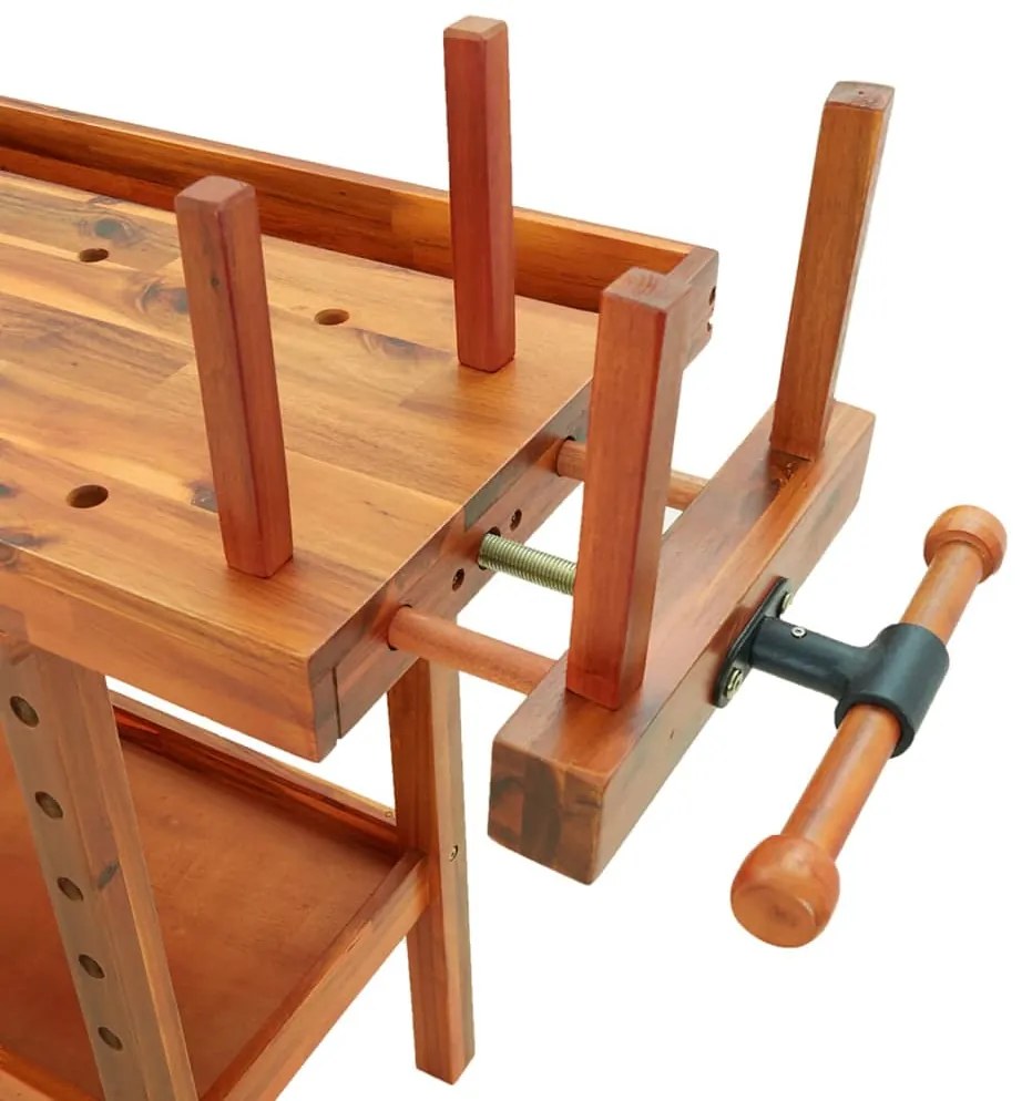 Bancada de trabalho c/ gaveta/tornos 124x52x83 cm acácia maciça