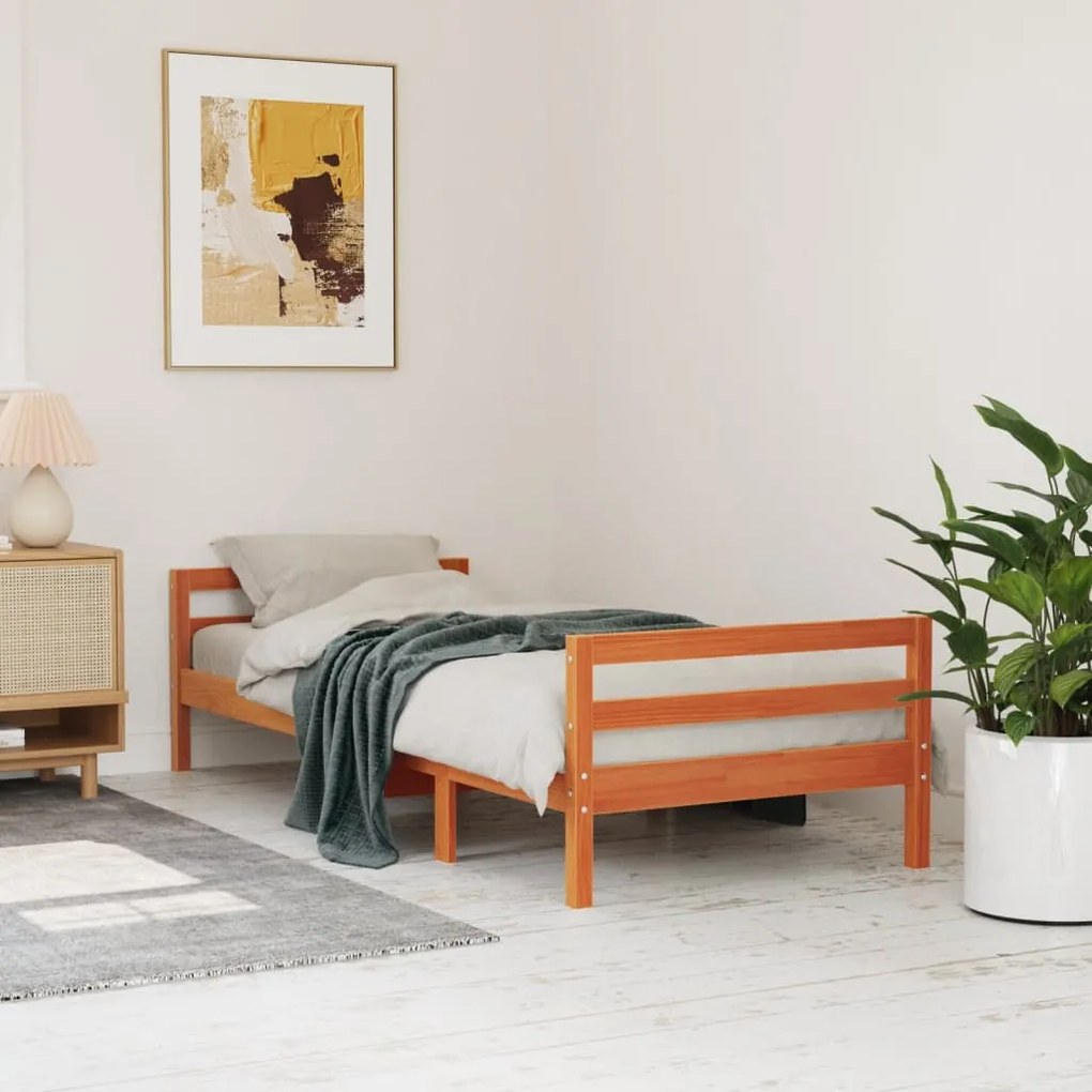 Cama sem colchão 90x200 cm pinho maciço castanho-mel