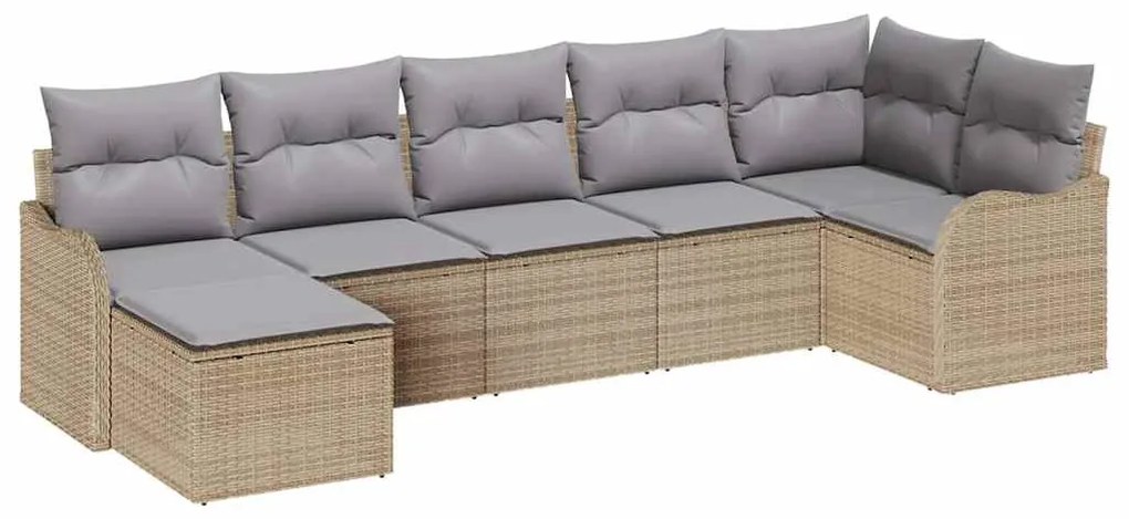 Conjunto de Sofá de Jardim com 7 Peças e Almofadas em Polirattan Bege