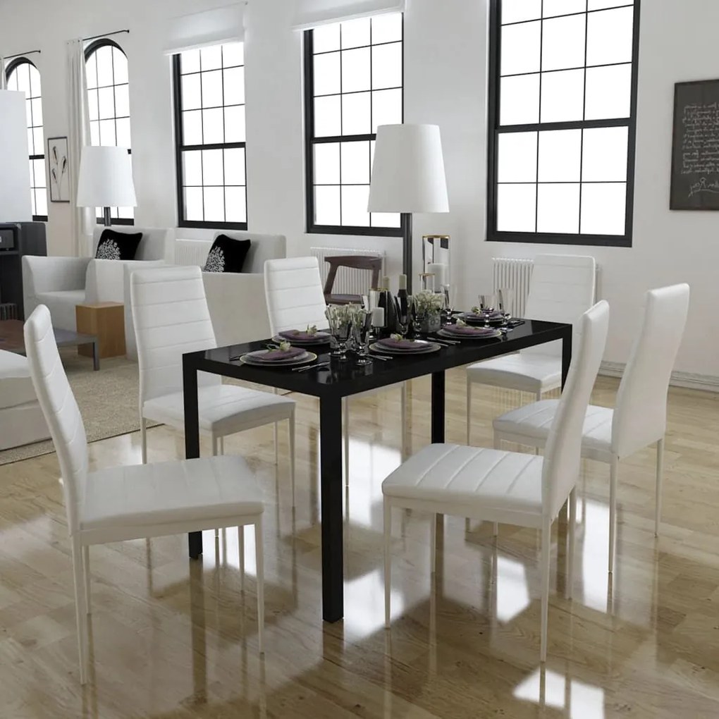 Conjunto de mesa de jantar de 7 peças preto e branco