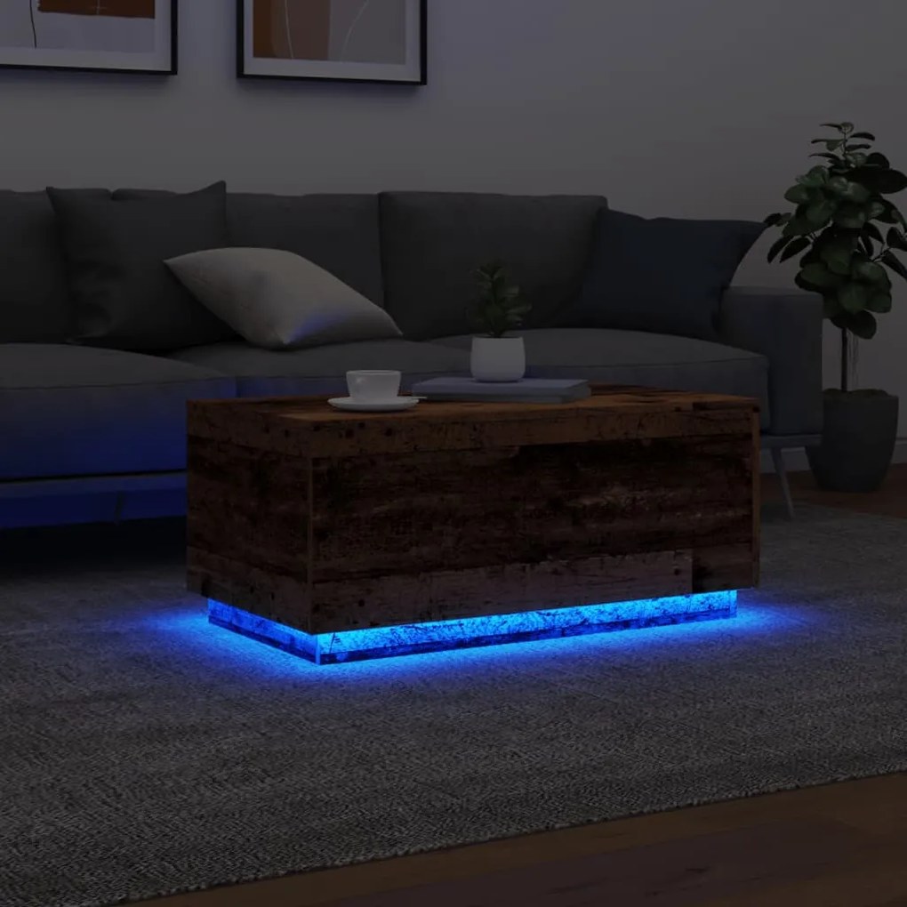 Mesa de centro com luzes LED 90x50x40 cm madeira velha