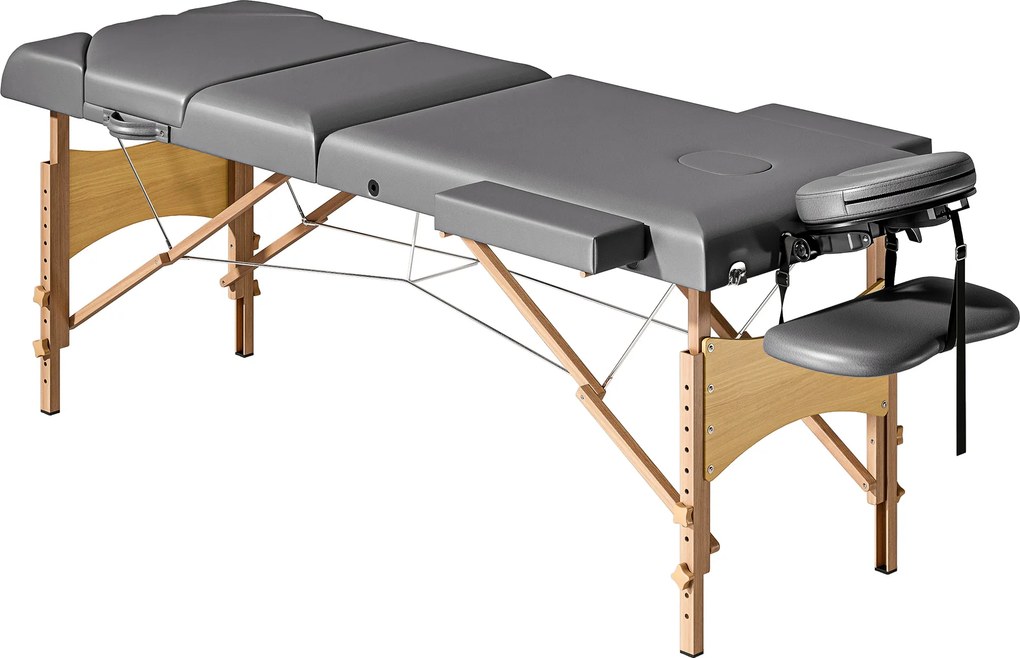 Marquesa de Massagem Dobrável Portátil com Altura Ajustável Apoio de Cabeça Apoios de Braço Acolchoados 215x60x64-89 cm Cinza