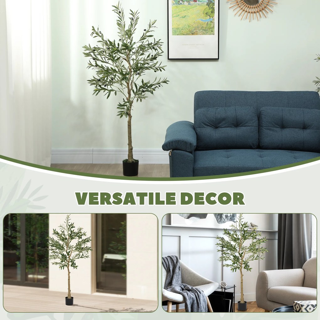 Oliveira Artificial Planta Artificial Decorativa de Interior com 32 Azeitonas Decoração  Ø15x150 cm Verde