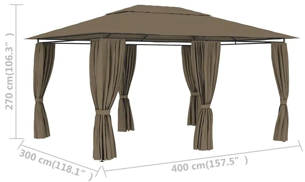 Tenda de jardim com cortinas 4x3m 180 g/m² cinzento-acastanhado