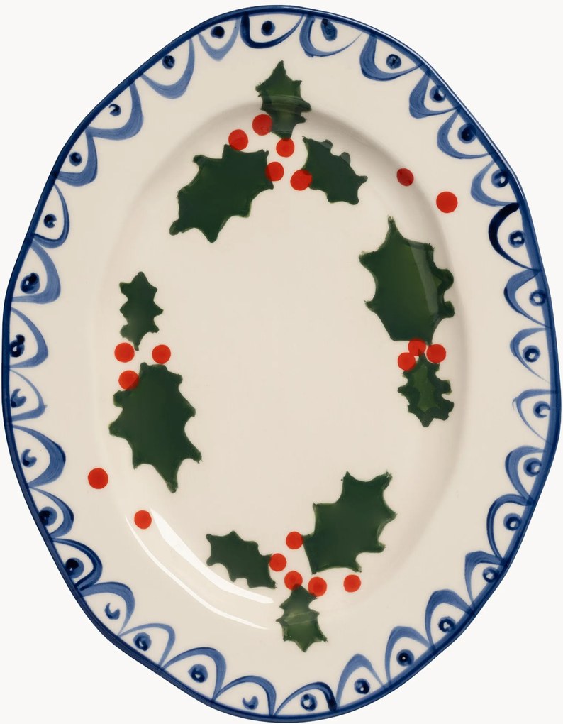 Travessa de Natal pintada à mão Holly