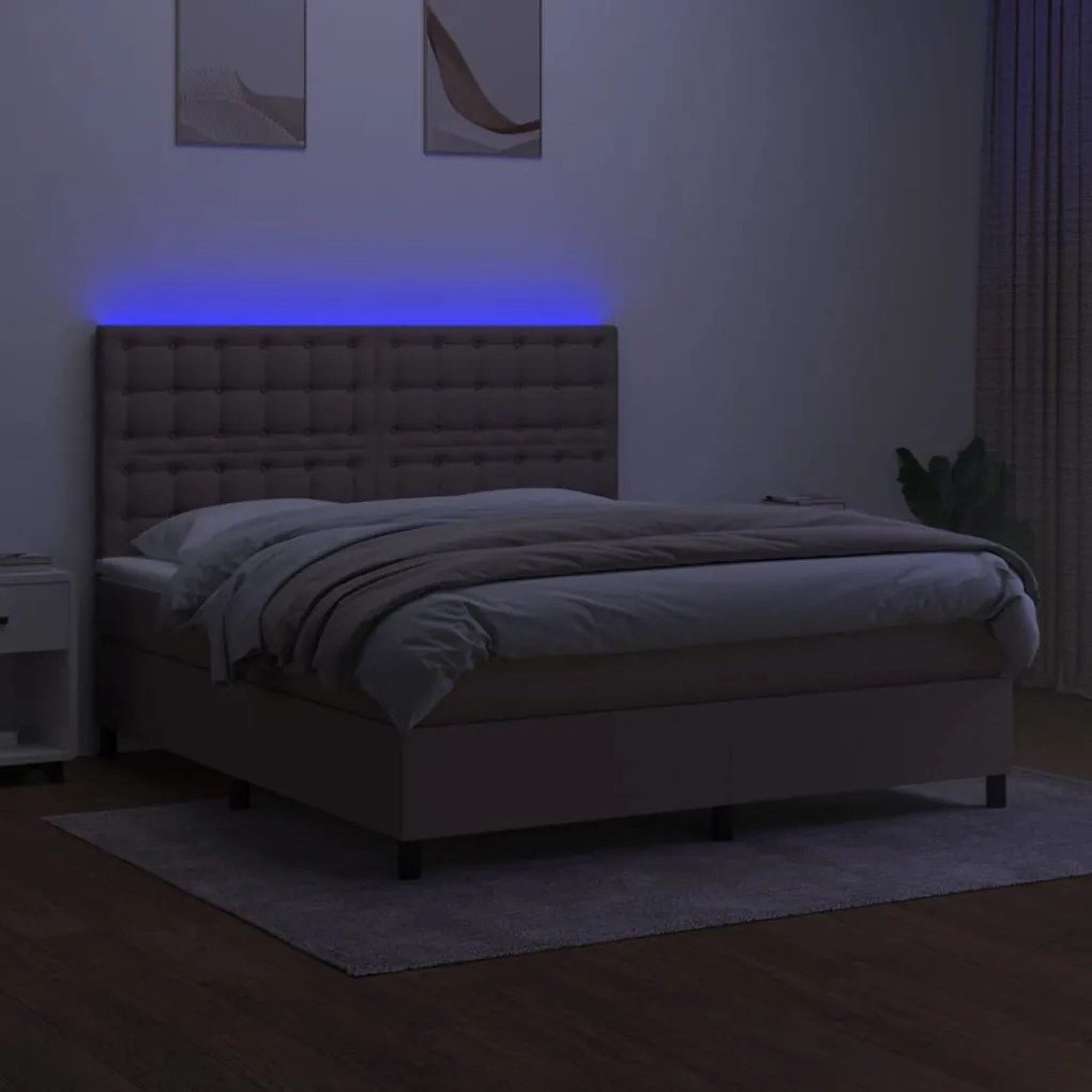Cama box spring colchão/LED 180x200cm tecido cinza-acastanhado