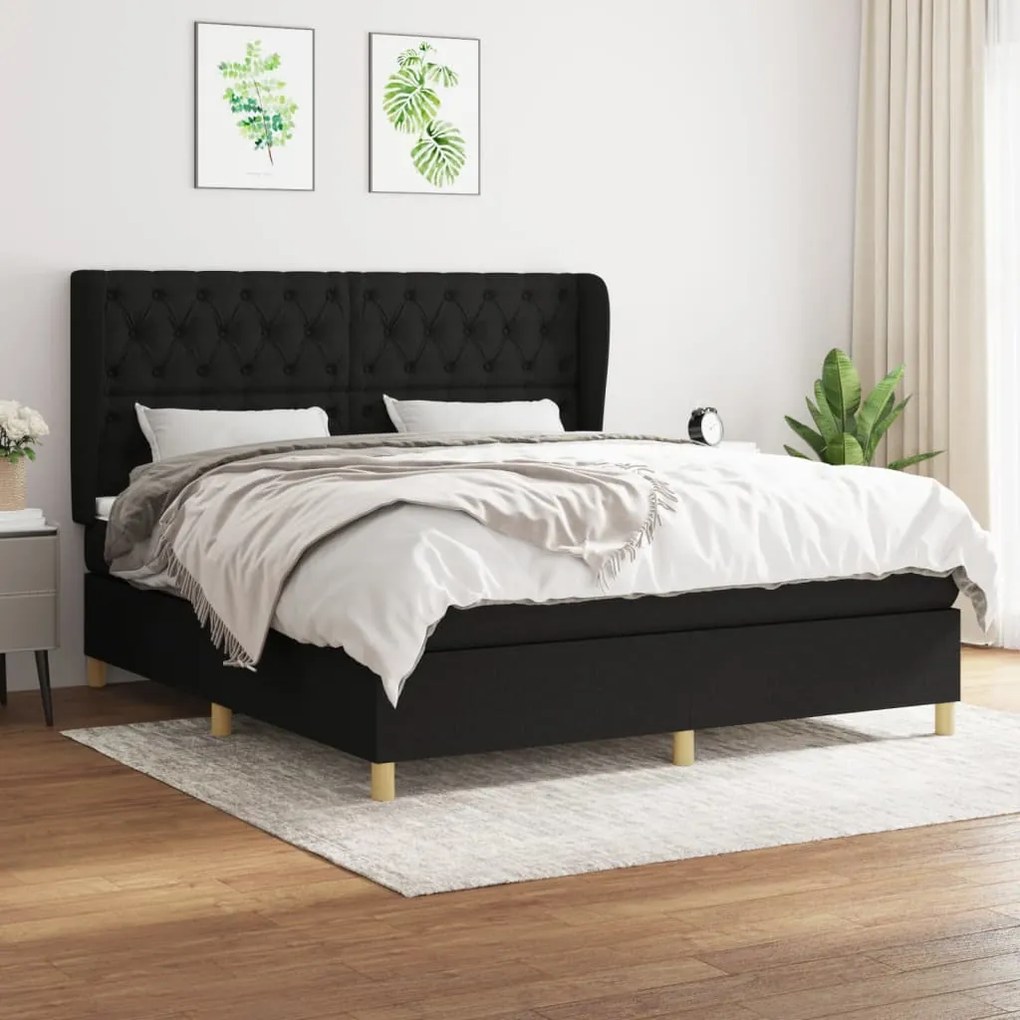 vidaXL Cama com molas/colchão 160x200 cm tecido preto